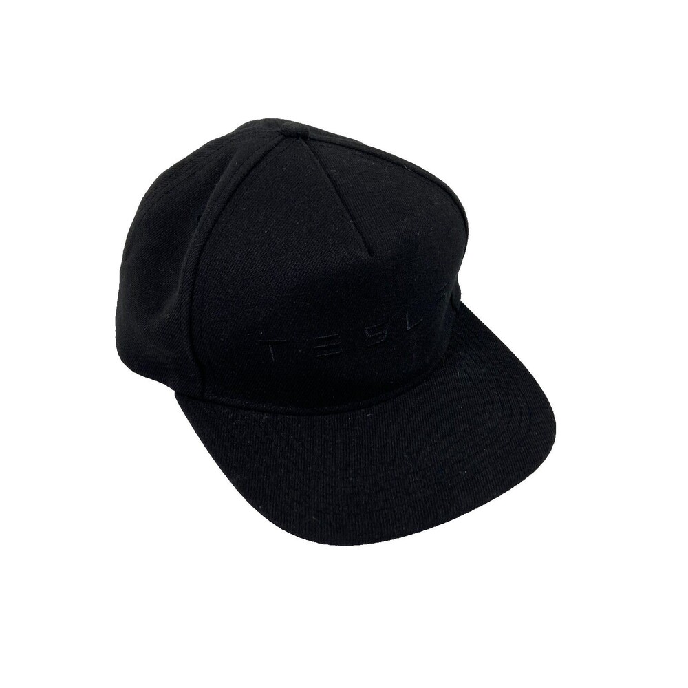 TESLA Hat Cap Snap Back Black On Black Adjustable Embroidered Logo Elon Musk Car
